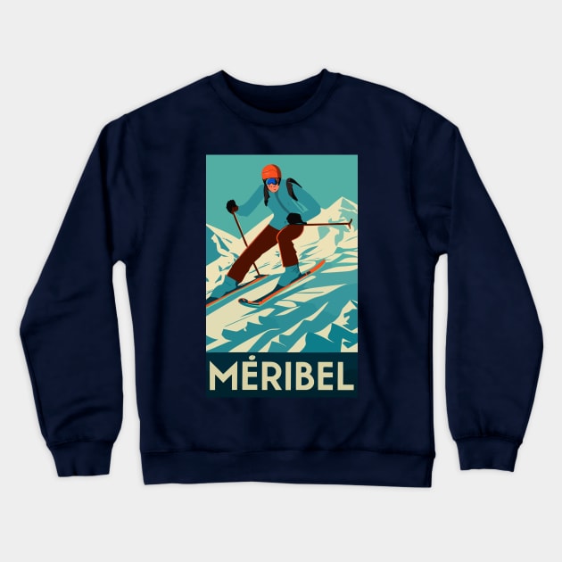 A Vintage Travel Art of Meribel - France Crewneck Sweatshirt by goodoldvintage